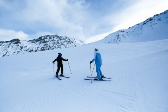 Ski instructor teaching on the slopes of Gudauri Ski Resort.
